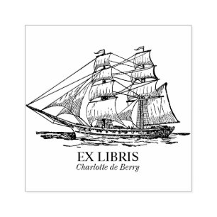 Ex Libris - Zeilend schip (Brig) Rubberstempel