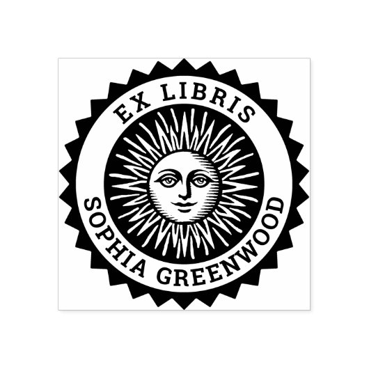 Ex Libris - Zon Gezicht Rubberstempel (Afrduk)