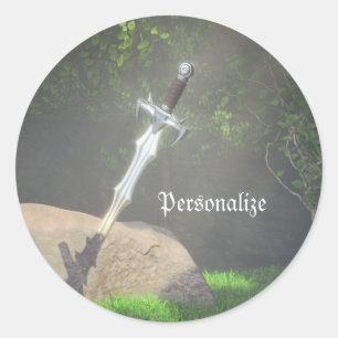 Excalibur Zwaard in Steen Fantasie Mythisch Ronde Sticker