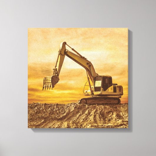 Excavator Canvas Art - Sunset Construction Scene Afdruk (Voorkant)