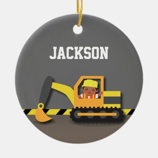 Excavator Construction African American Boy Keramisch Ornament (Voorkant)