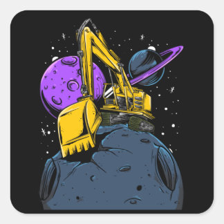 Excavator Funny Moon Vierkante Sticker