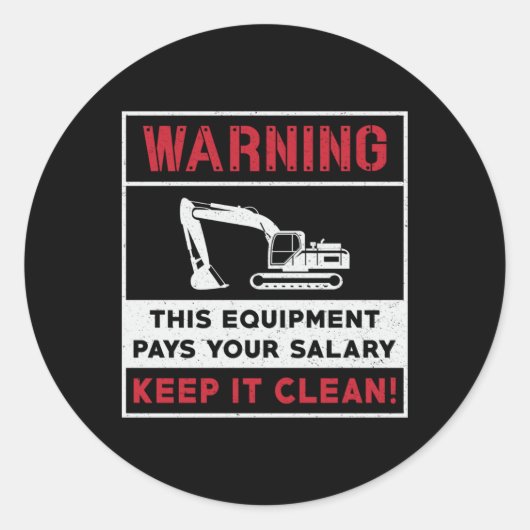 Excavator Warning This Equipment Construction Ronde Sticker (Voorkant)