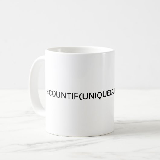 Excel-formule: formulerenteller en uniek koffie koffiemok (Voorkant links)