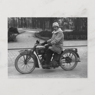 Excelsior motorfiets met twee cilinders  foto briefkaart