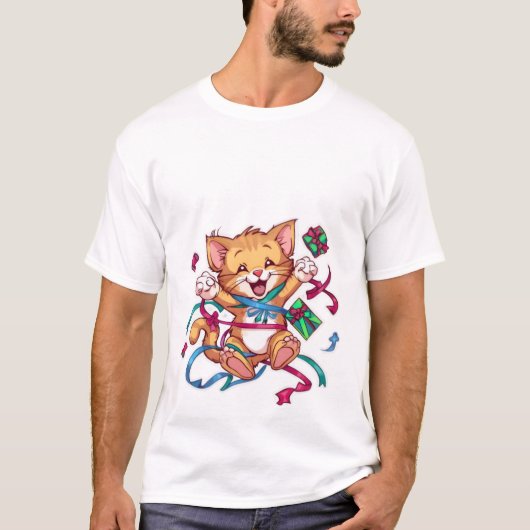 Excited Kawaii Ginger Cat Birthday Celebration✨🎉 T-shirt (Voorkant)