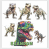 Exciting Dinosaur Personalized Name Sticker (Vel)