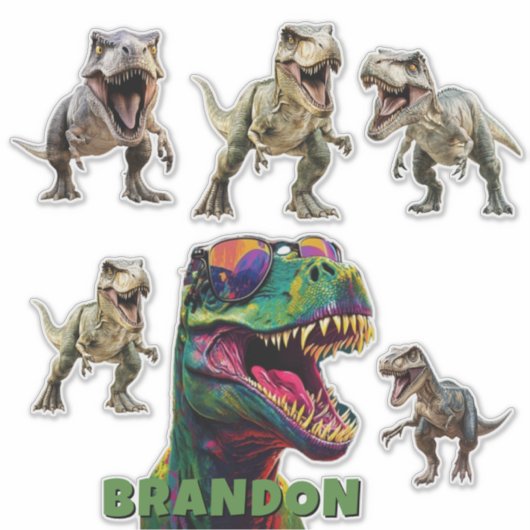 Exciting Dinosaur Personalized Name Sticker (Voorkant)
