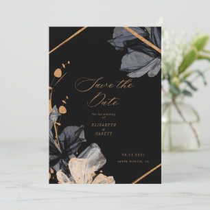 Exclusief Goud Zwart Bloemen Save The Date Kaart