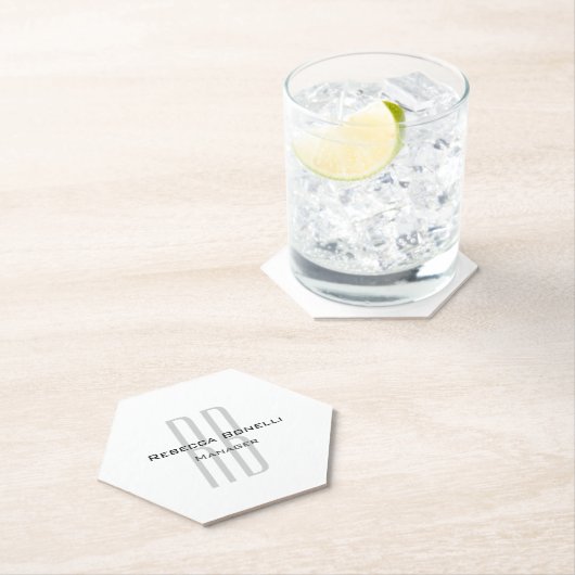 Exclusief unieke witte grijze monogram modern kartonnen onderzetters (Insitu)