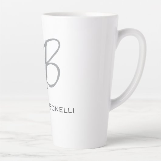Exclusief unieke witte grijze monogram modern latte mok (Rechts)