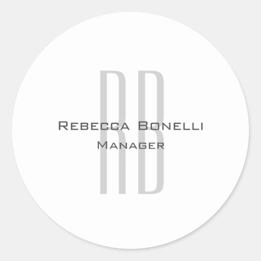 Exclusief unieke witte grijze monogram modern ronde sticker (Voorkant)