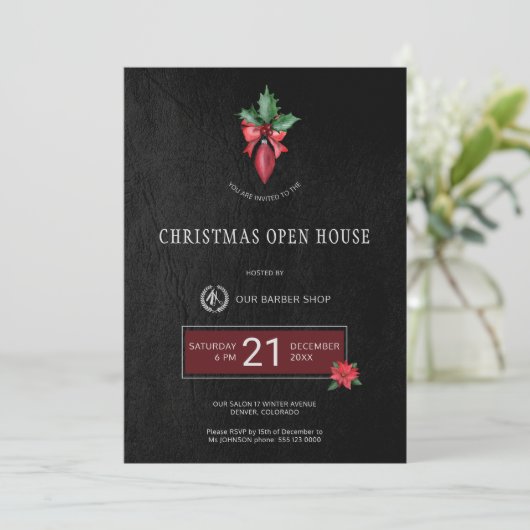 Exclusieve herenkapper Kerst Open Huis Feest Kaart (Staand voorkant)