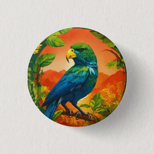 Exclusieve Parrot Design ronde Button – Vibrant Tr (Voorkant)