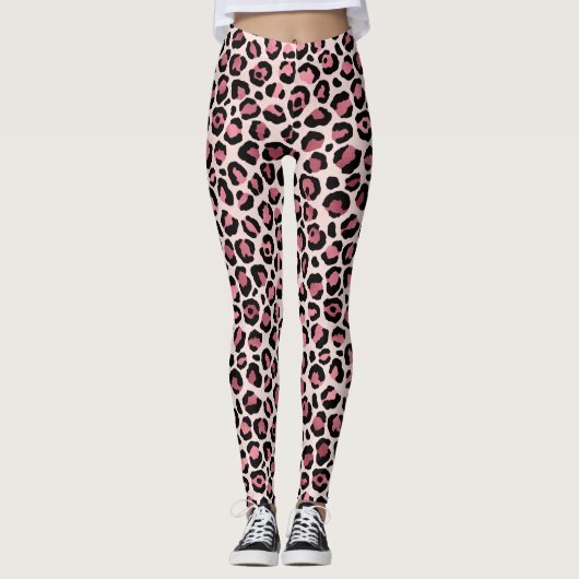 Exclusieve roze luipaard abstracte leggings (Voorkant)