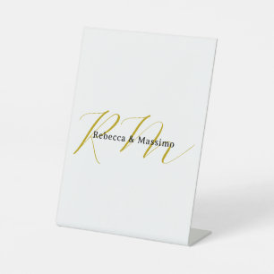 Exclusieve unieke gouden kleur monogram moderne na reclamebord met voetstuk