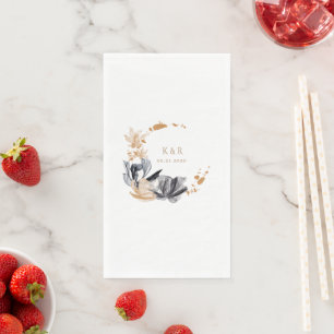 Exclusieve zwart en gouden bloemige monogram bruil servet
