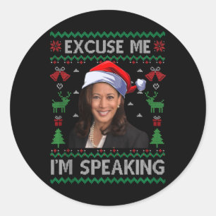 Excuseer me, ik spreek lelijke Kerst Kamala Harri Ronde Sticker