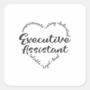 Executive Assistant met hartwoorden Vierkante Sticker