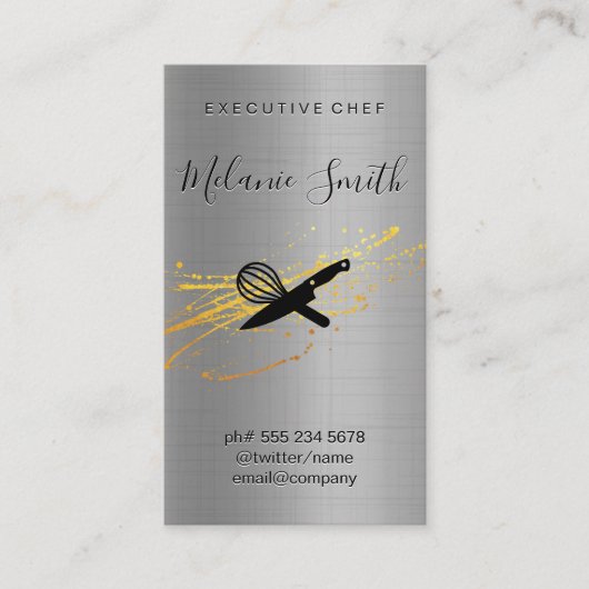 Executive Chef | Metallic achtergrond Visitekaartje (Voorkant)