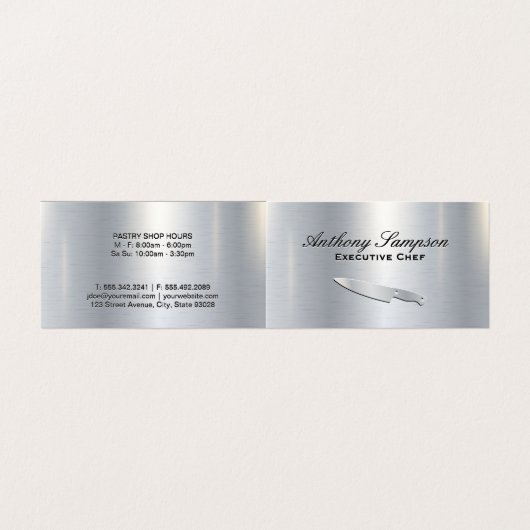 Executive Chef | Silver Metallic Gloss-achtergrond Visitekaartjes (Buitenkant ongevouwen)