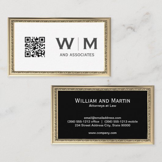 Executive Gold Lijst Antiek Monogram | QR-code Visitekaartje (Voorkant / Achterkant)