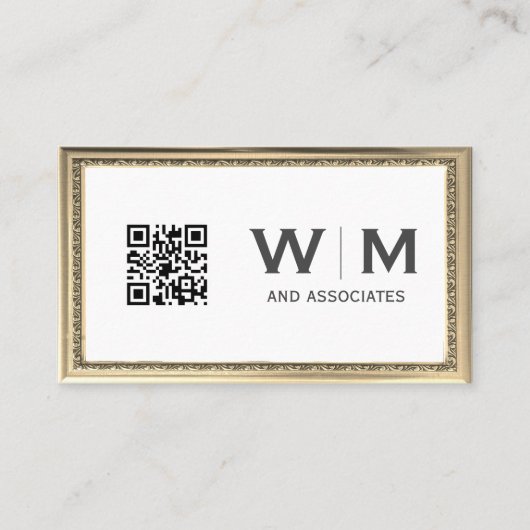 Executive Gold Lijst Antiek Monogram | QR-code Visitekaartje (Voorkant)