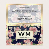 Executive Gold Lijst Blue Slate Floral Pattern Visitekaartjes (Buitenkant ongevouwen)