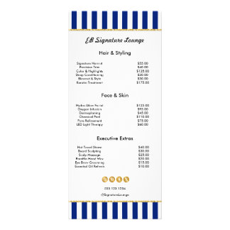 Executive Navy Blue Stripe Gold Service Price List Reclamekaart