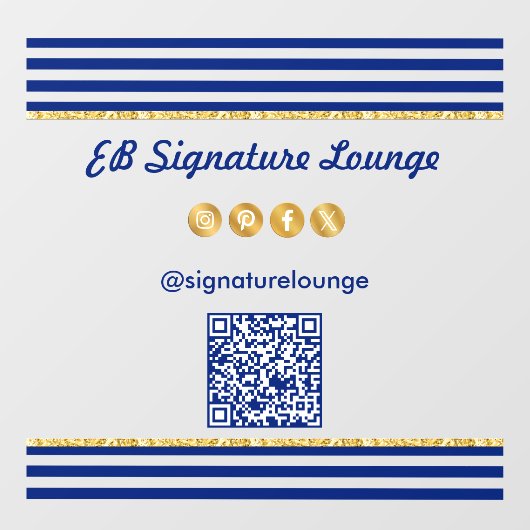 Executive Navy Blue Stripes & Gold QR Code Raamsticker (Vel)