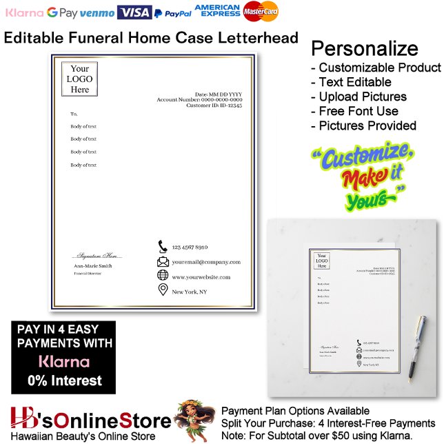 Executive Navy Gold Funeral Home Case  Briefhoofd (Executive Navy Gold Funeral Home Case Letterhead.)