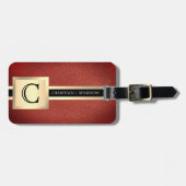 Executive Rood Leder & Goud Metaal monogram Bagagelabel (Voorkant horizontaal)