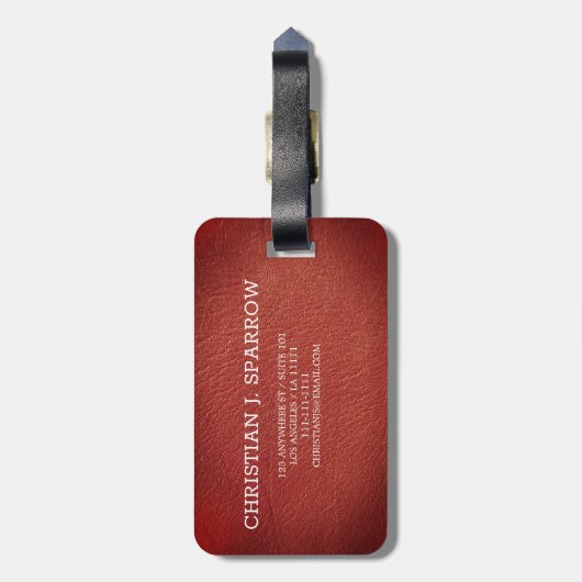 Executive Rood Leder & Zilver Metaal monogram Bagagelabel (Achterkant verticaal)