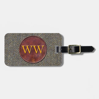 Executive Travel Tweed + Leather Custom Monogram Bagagelabel