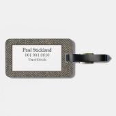Executive Travel Tweed + Leather Custom Monogram Bagagelabel (Achterkant horizontaal)