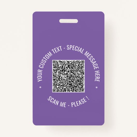 Exemple de badge de code QR avec du texte personna (Devant)