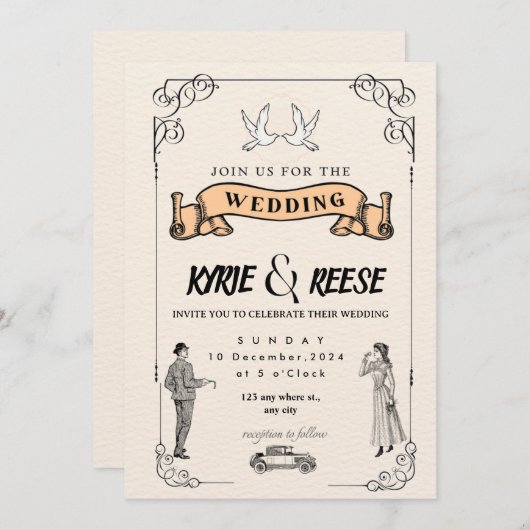 Exemple de faire-part de mariage classique (Devant / Derrière)