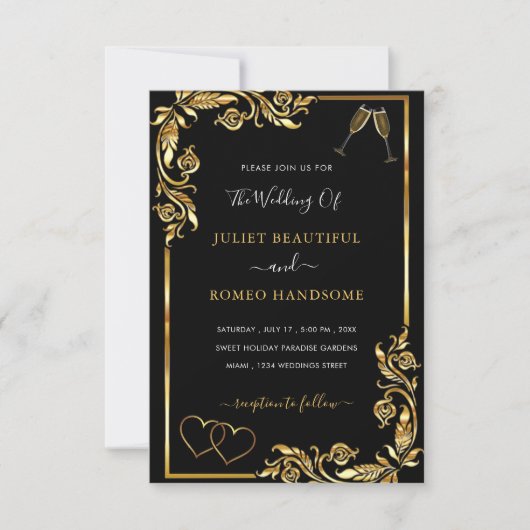 Exemple de Faire-part de mariage en or noir avec c (Devant)