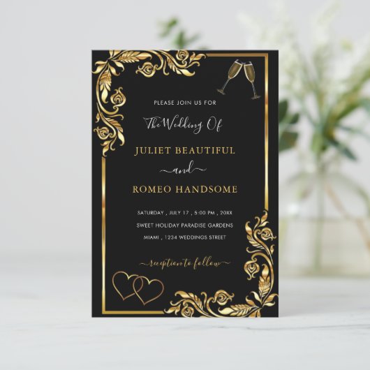 Exemple de Faire-part de mariage en or noir avec c (Debout devant)