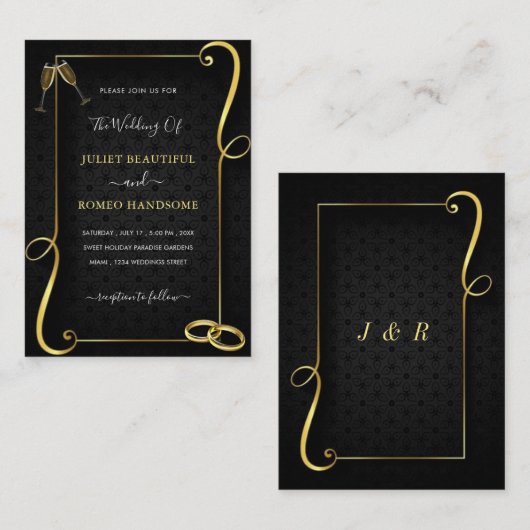 Exemple de Faire-part de mariage encadrée en noir (Devant / Derrière)