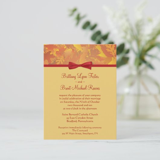 Exemple de Faire-part de mariage - Feuilles d'auto (Debout devant)