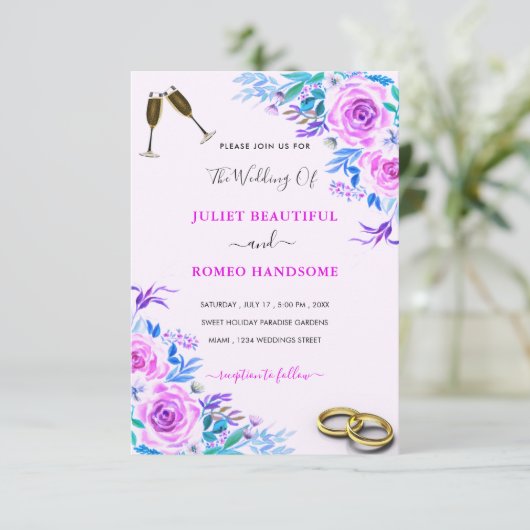 Exemple de faire-part de mariage Roses Violettes a (Debout devant)