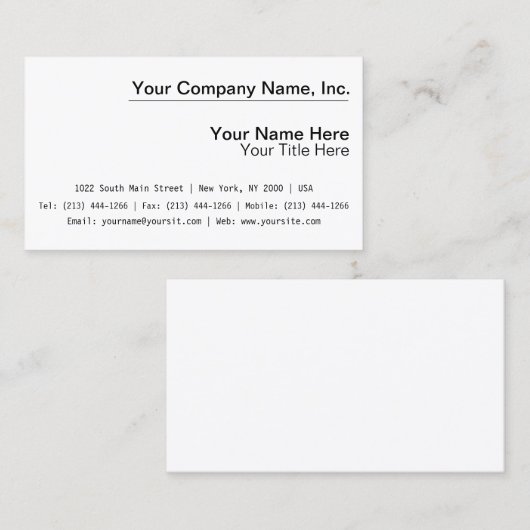 Exemples de modèles de carte de visite (Devant / Derrière)