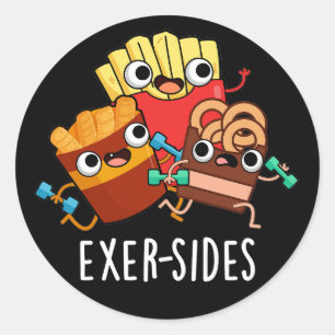 Exer-sides Grappige Oefening Pun Donker BG Ronde Sticker