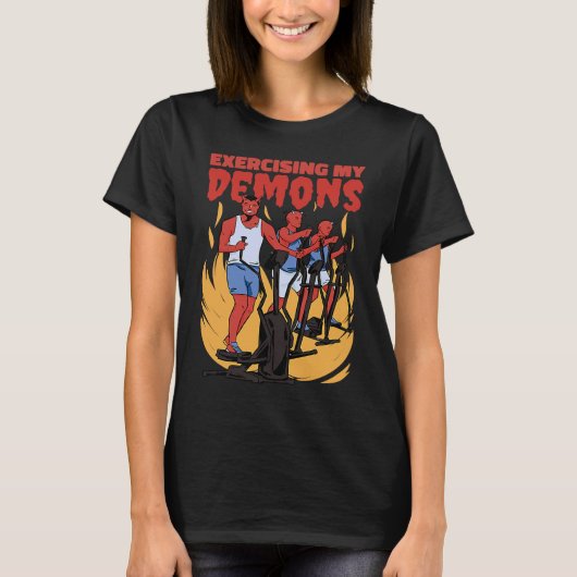 Exercising My Demons Workout Phrase Halloween T-shirt (Voorkant)