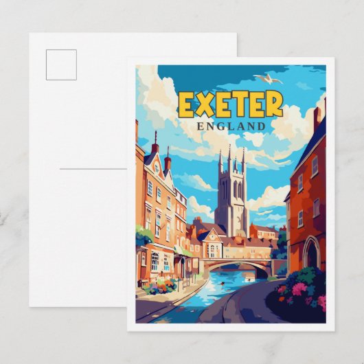 Exeter Engeland vintage reisillustratie Briefkaart (Voorkant / Achterkant)