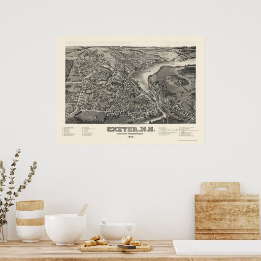 Exeter, NH Panoramic Map - 1884 Poster (Keuken)