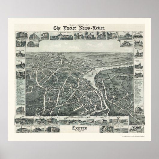 Exeter, NH Panoramic Map - 1896 Poster (Voorkant)
