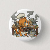 Exhausted Chef Cat Kitchen Disaster Button (Voorkant)