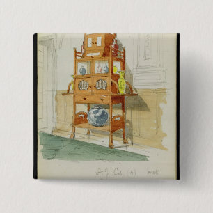 Exhibition Cabinet, c.1860s-70s (m/c & potlood op Vierkante Button 5,1 Cm